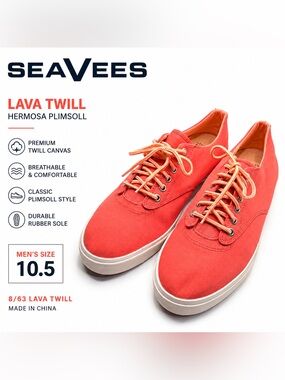 SeaVees Hermosa Plimsoll Lava Twill Canvas Sneakers Men’s Size 10.5 Coral